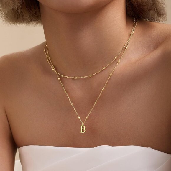 Elegant 14K Gold Plated Initial Necklace with Lobster Clasp - Jewelry Gift - Picture 2 of 9